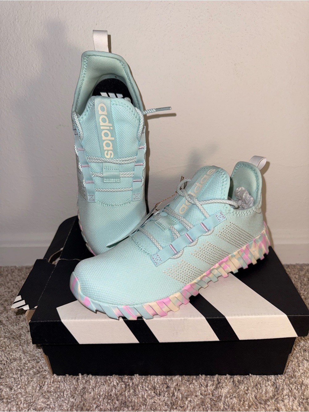 adidas Kids Mint Green Sneakers with Pastel Multi-Color Sole